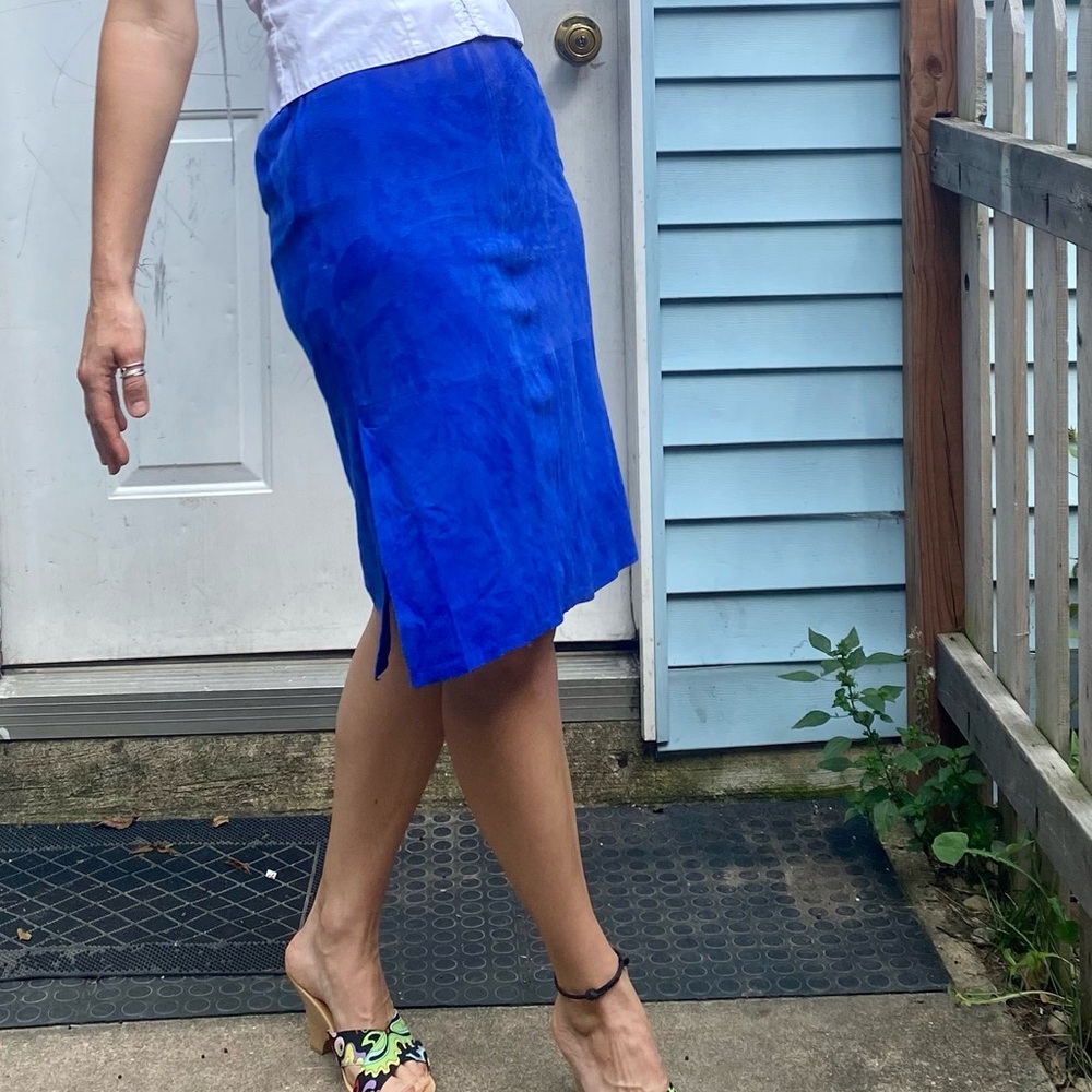 Firenze Santa Barbara indigo blue suede lesther lencil skirt vintage 90s